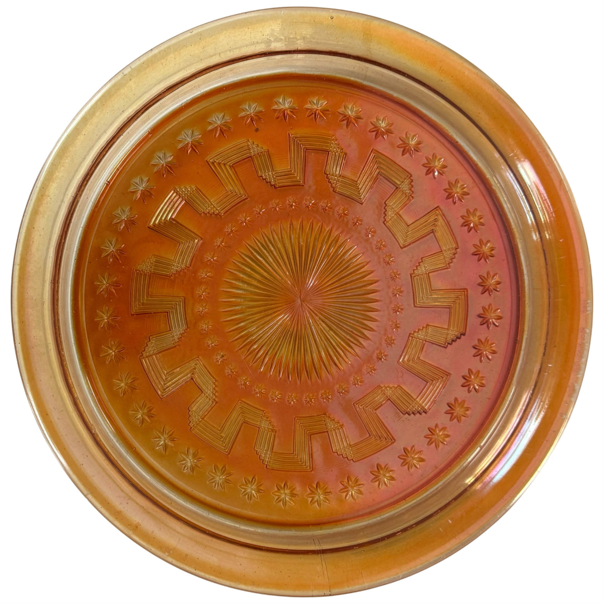 Rare Northwood Holiday pattern marigold carnival glass tray circa 1912