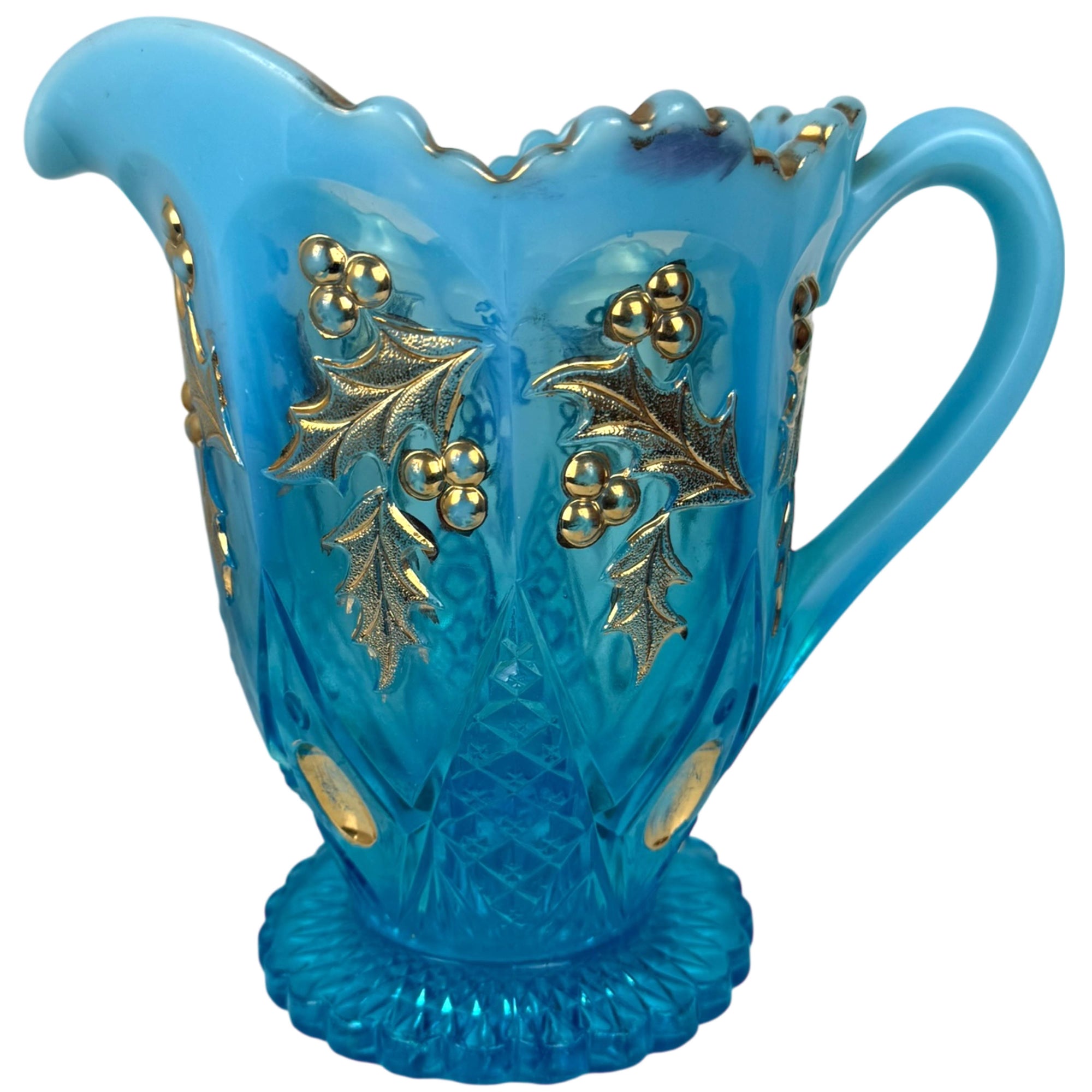 Antique Northwood Paneled Holly Opalescent Glass Pitcher
