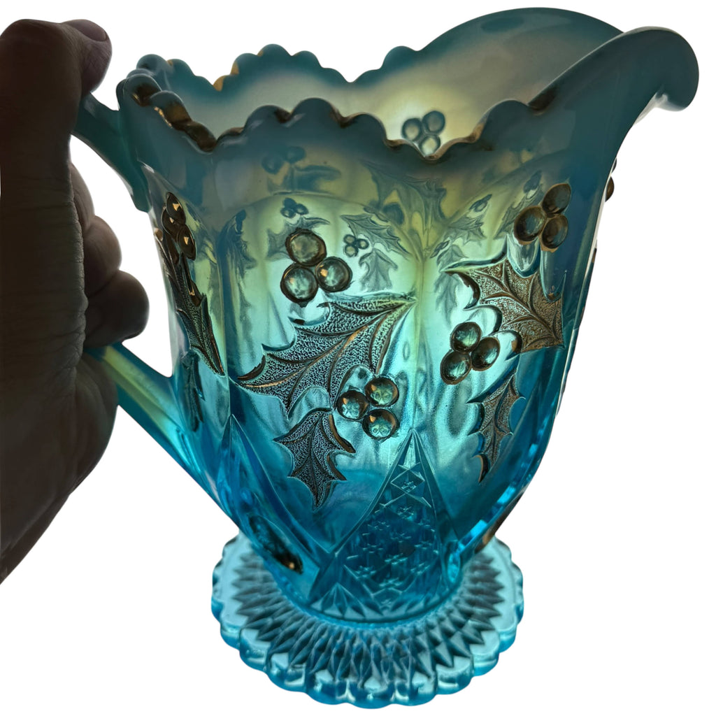 Antique Northwood Paneled Holly Opalescent Glass Pitcher