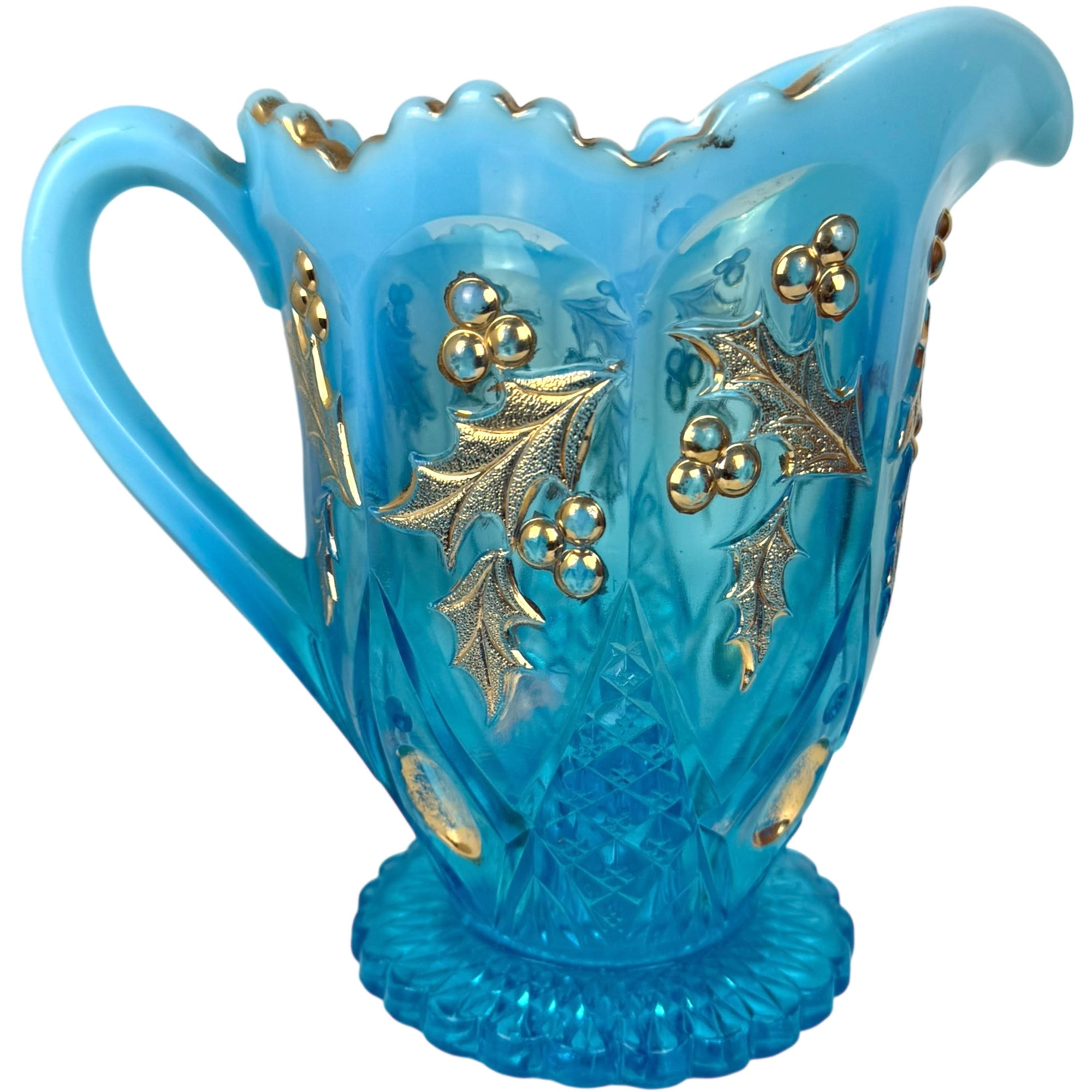 Antique Northwood Paneled Holly Opalescent Glass Pitcher