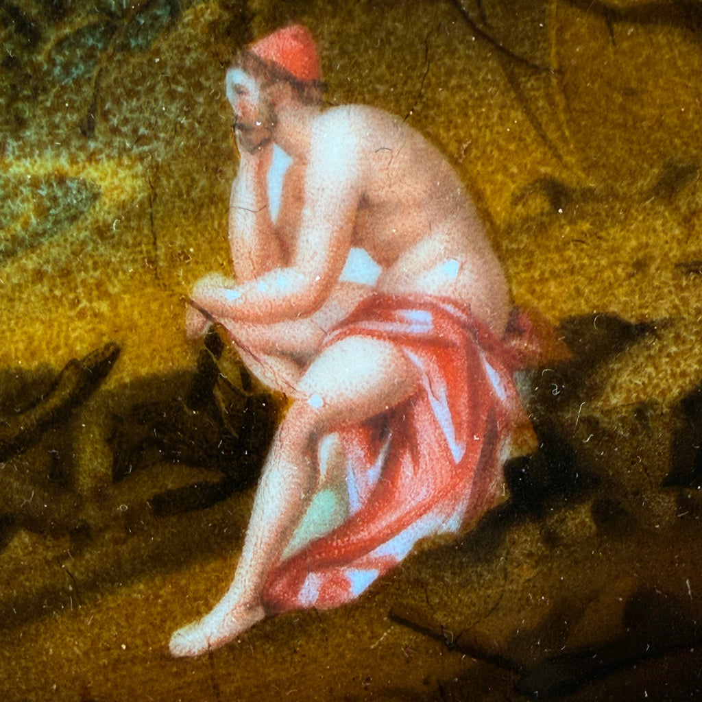 close up of  Odysseus on antique porcelain plate