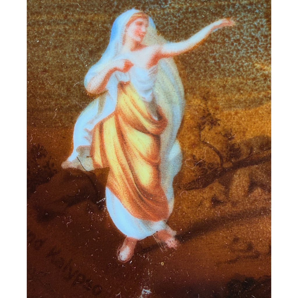 close up of Calypso on antique porcelain plate