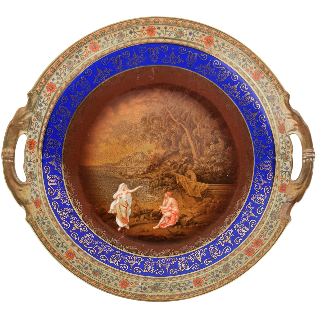 Antique Bohemian porcelain cabinet plate depicting Odysseus and Calypso from Homer's Odyssey
