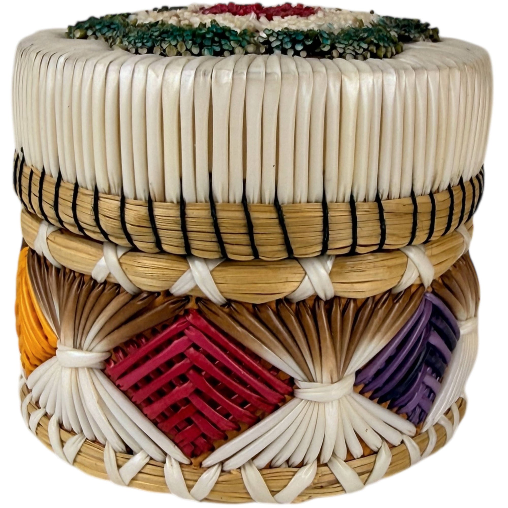 Vintage Porcupine Quill Birch Bark Box with Sweetgrass Anishinaabe / Ojibwe Attributed