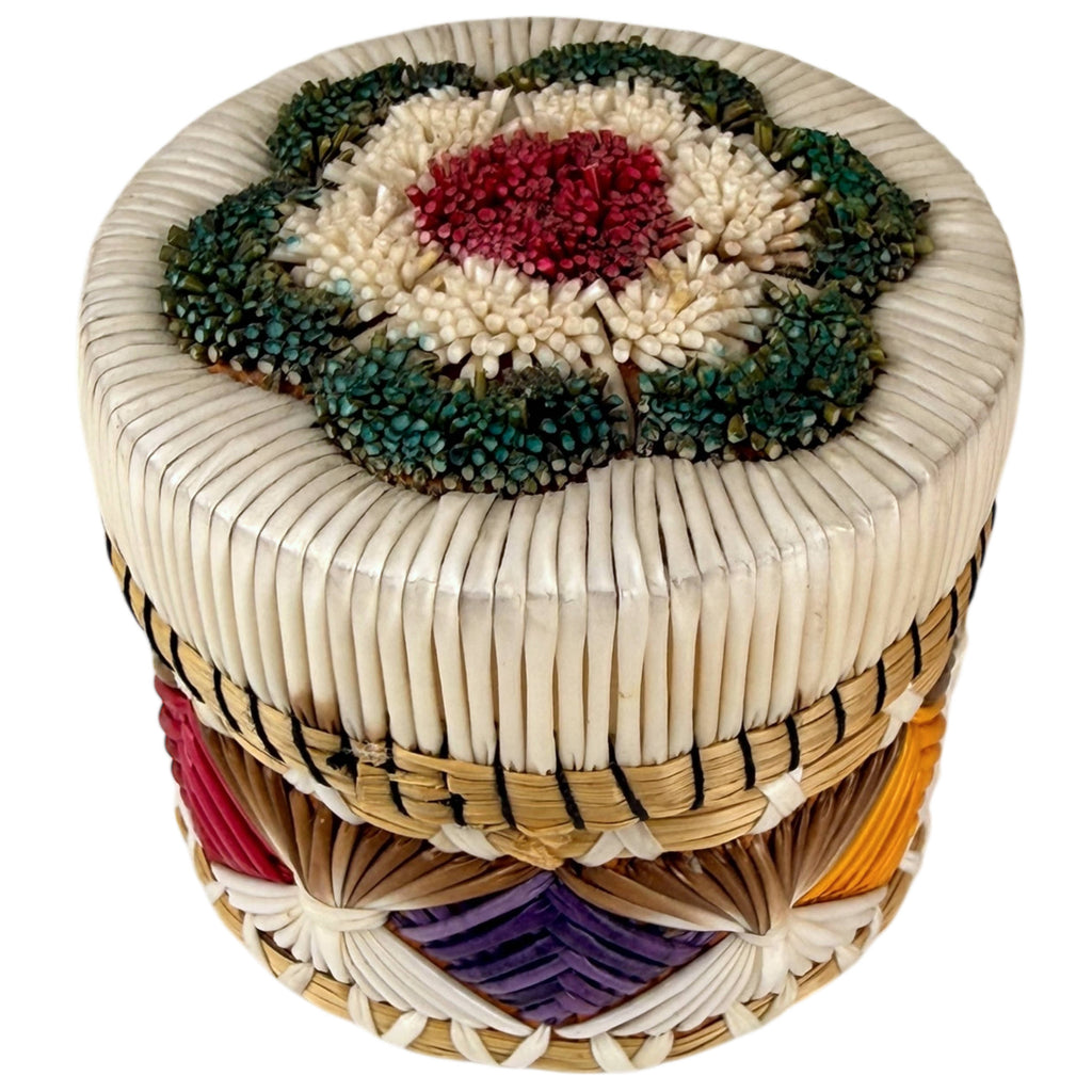 Vintage Porcupine Quill Birch Bark Box with Sweetgrass Anishinaabe / Ojibwe Attributed