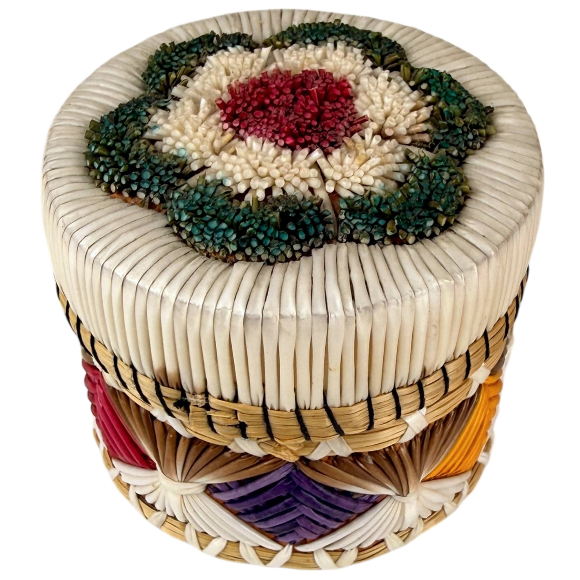 Vintage Porcupine Quill Birch Bark Box with Sweetgrass Anishinaabe / Ojibwe Attributed