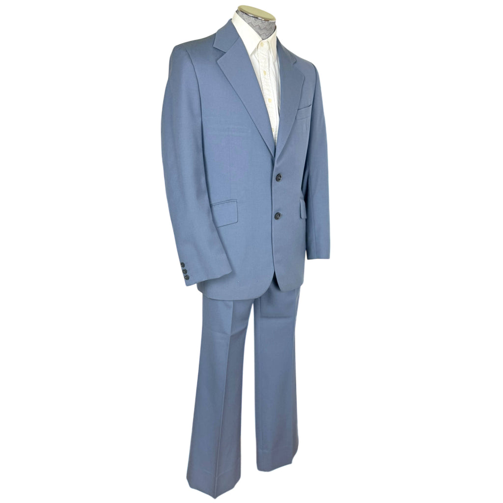 Vintage 1970s Men’s Suit Oleg Cassini Light Blue Wool Sz M