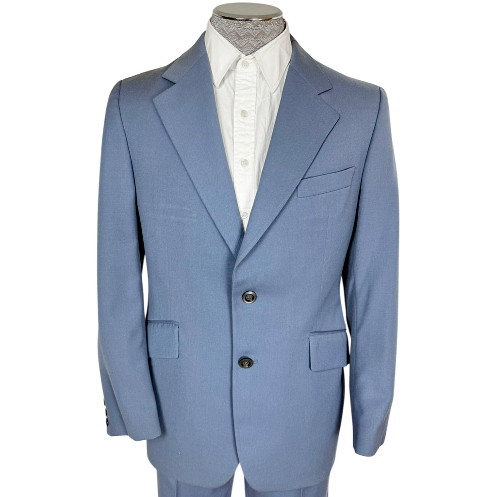 Vintage 1970s Men’s Suit Oleg Cassini Light Blue Wool Sz M
