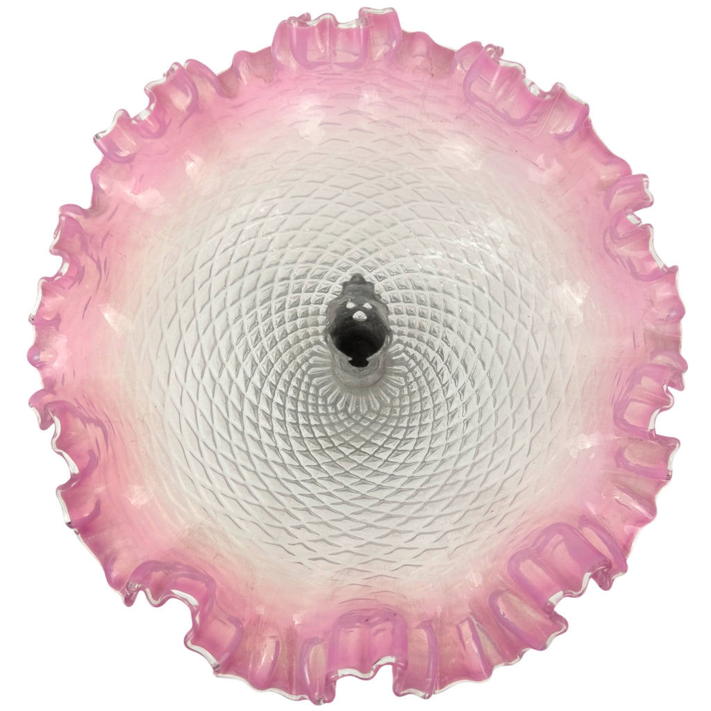 Antique Glass Epergne Pink Opalescent w Ruffled Edge - Poppy's Vintage Clothing