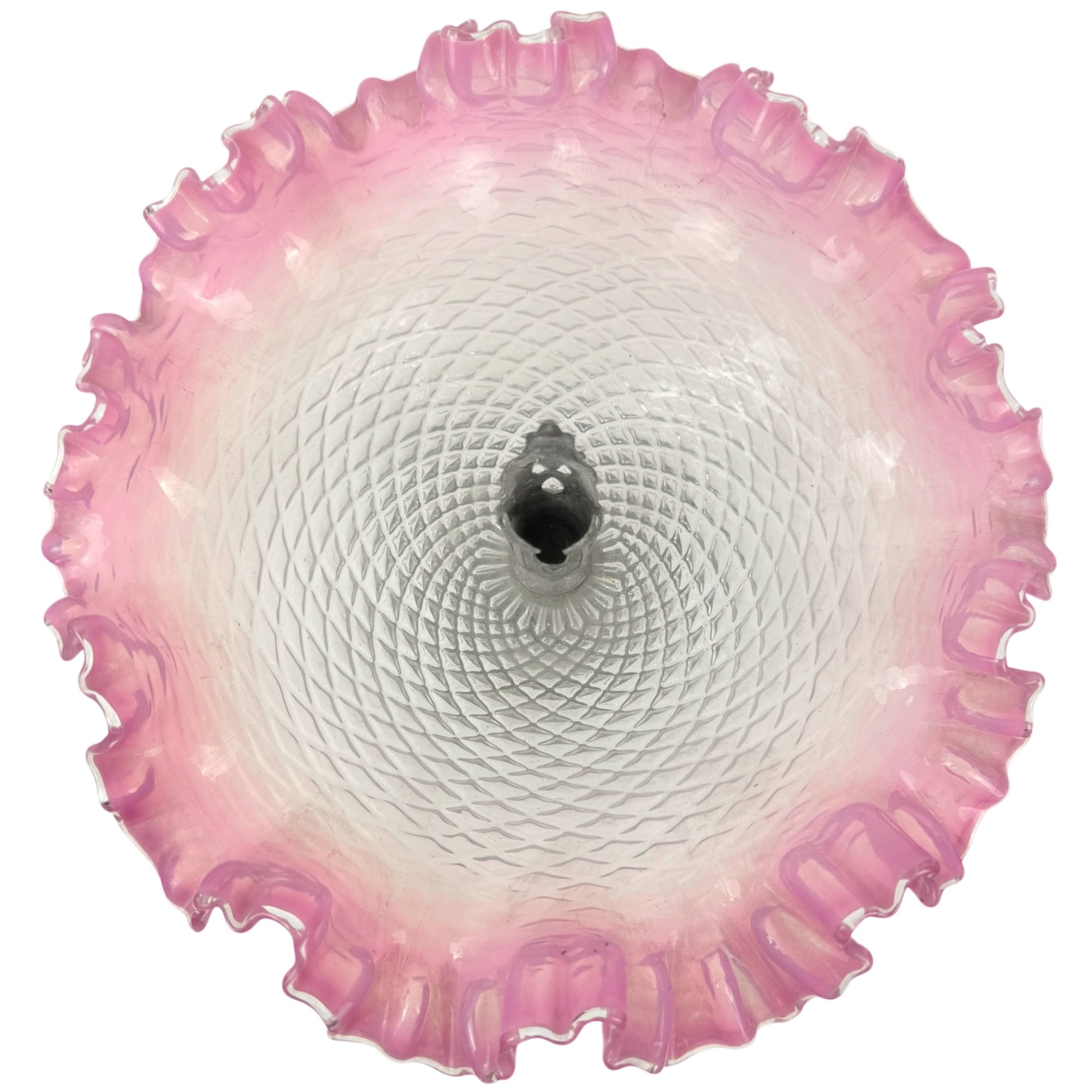 Antique Glass Epergne Pink Opalescent w Ruffled Edge - Poppy's Vintage Clothing