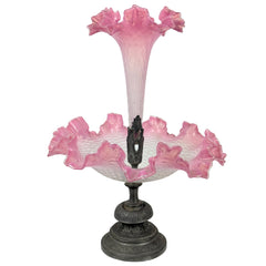 Antique Glass Epergne Pink Opalescent w Ruffled Edge
