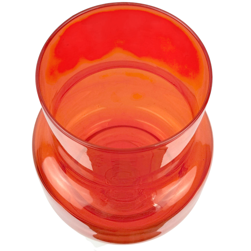 Vintage Empoli Glass Goblet Vase Orange w Clear Stem, Italy