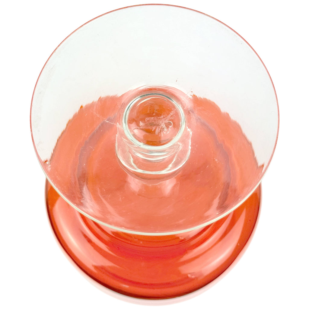 Vintage Empoli Glass Goblet Vase Orange w Clear Stem, Italy