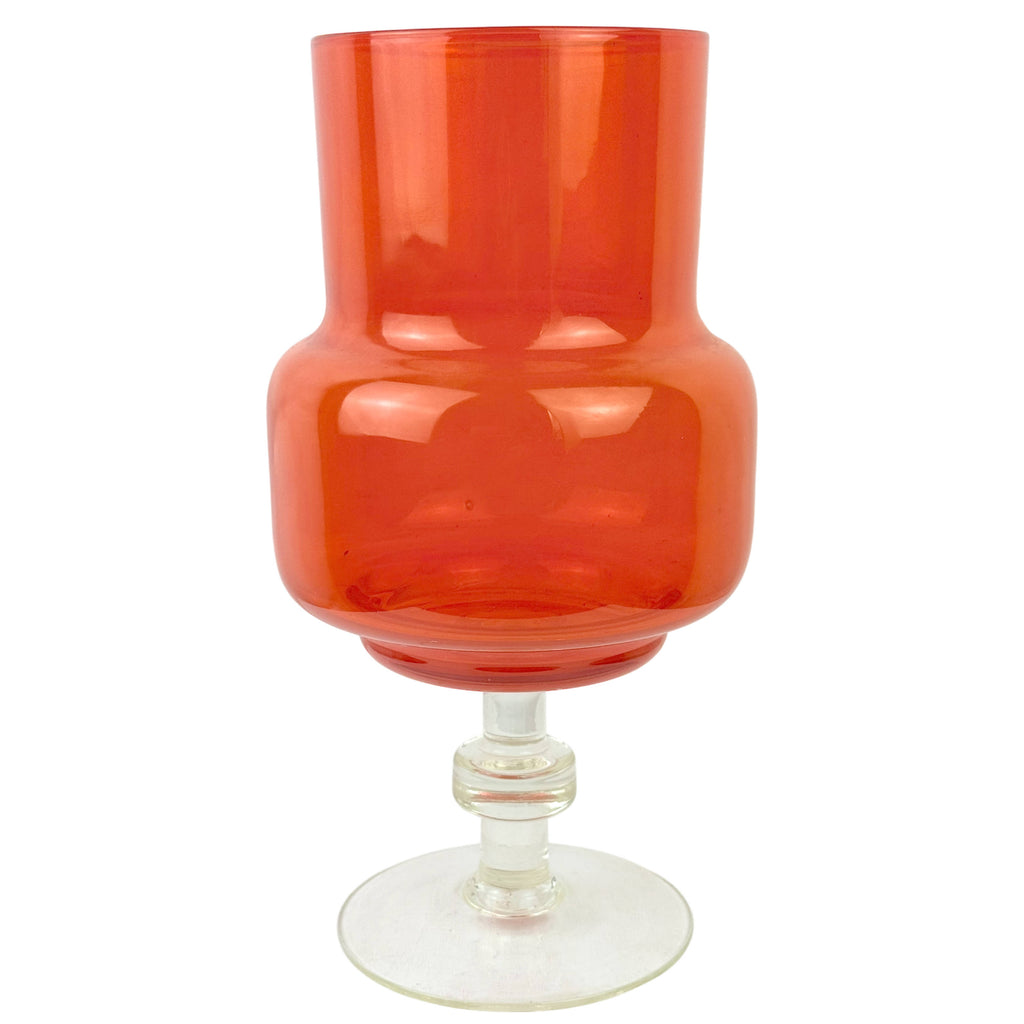 Vintage Empoli Glass Goblet Vase Orange w Clear Stem, Italy
