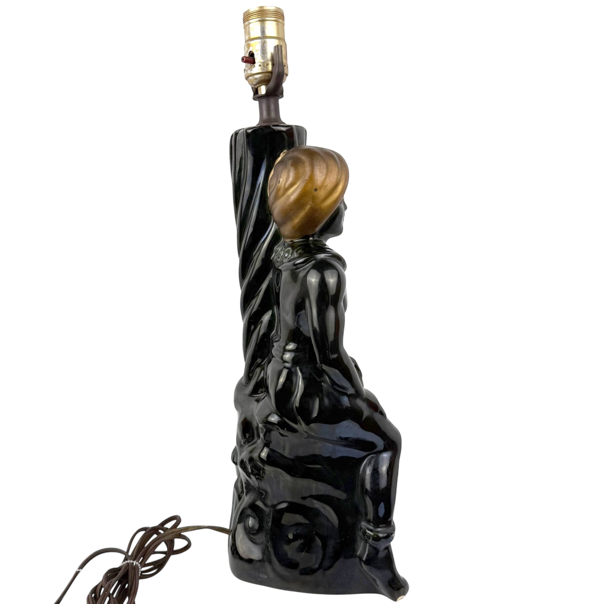 Mid-Century Orientalist Figural Lamp Black Turbaned Man 15¼"