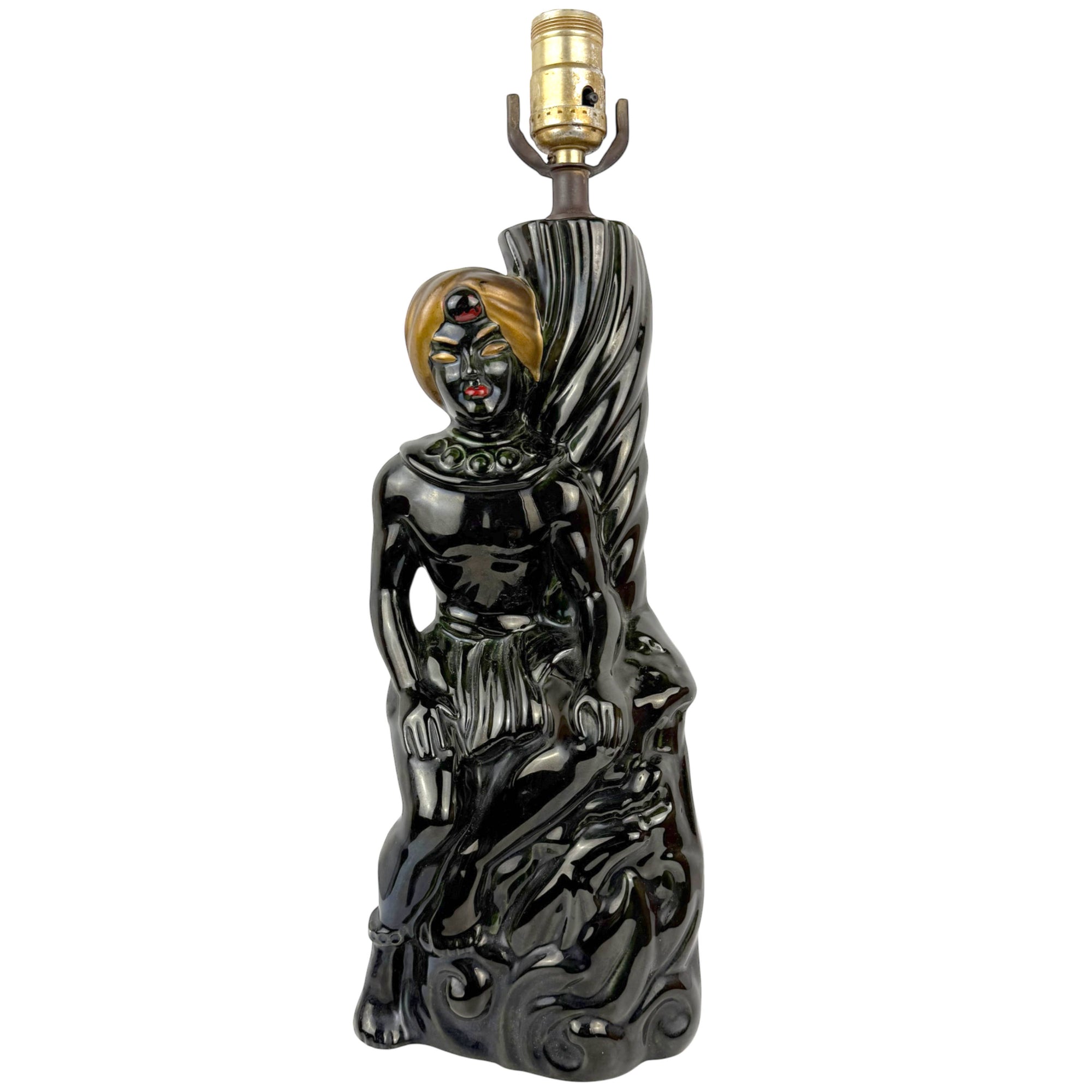 Mid-Century Orientalist Figural Lamp Black Turbaned Man 15¼"