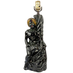 Mid-Century Orientalist Figural Lamp Black Turbaned Man 15¼"