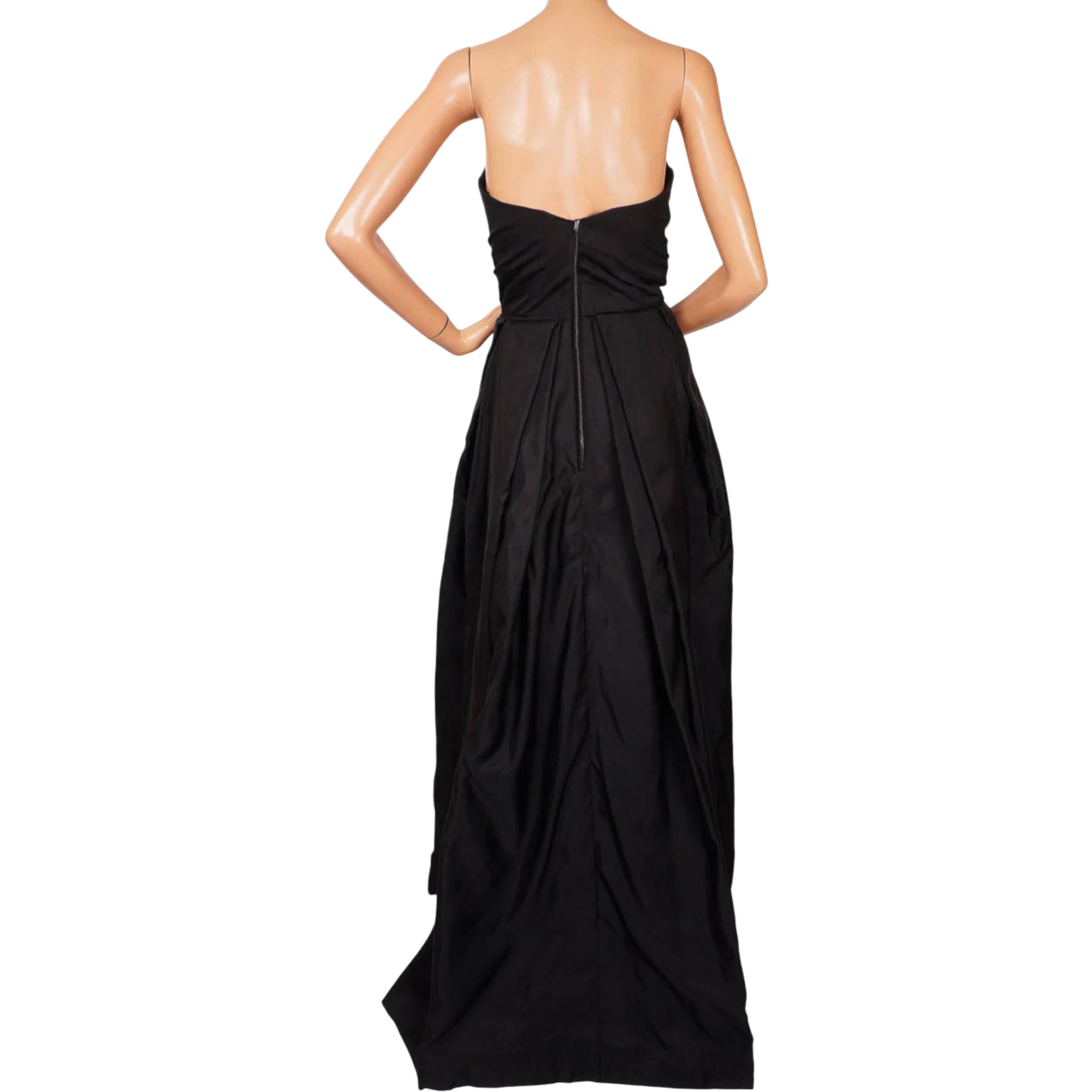 Vintage 1960s Evening Gown Haute Couture Strapless Dress in Black Silk by Frank Oujezdsky Montreal