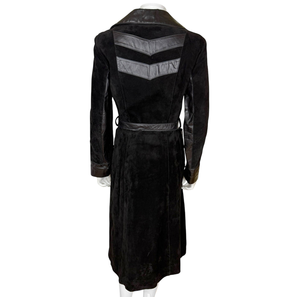 1970s Vintage Suede Leather Coat Chevron Trim Size Small