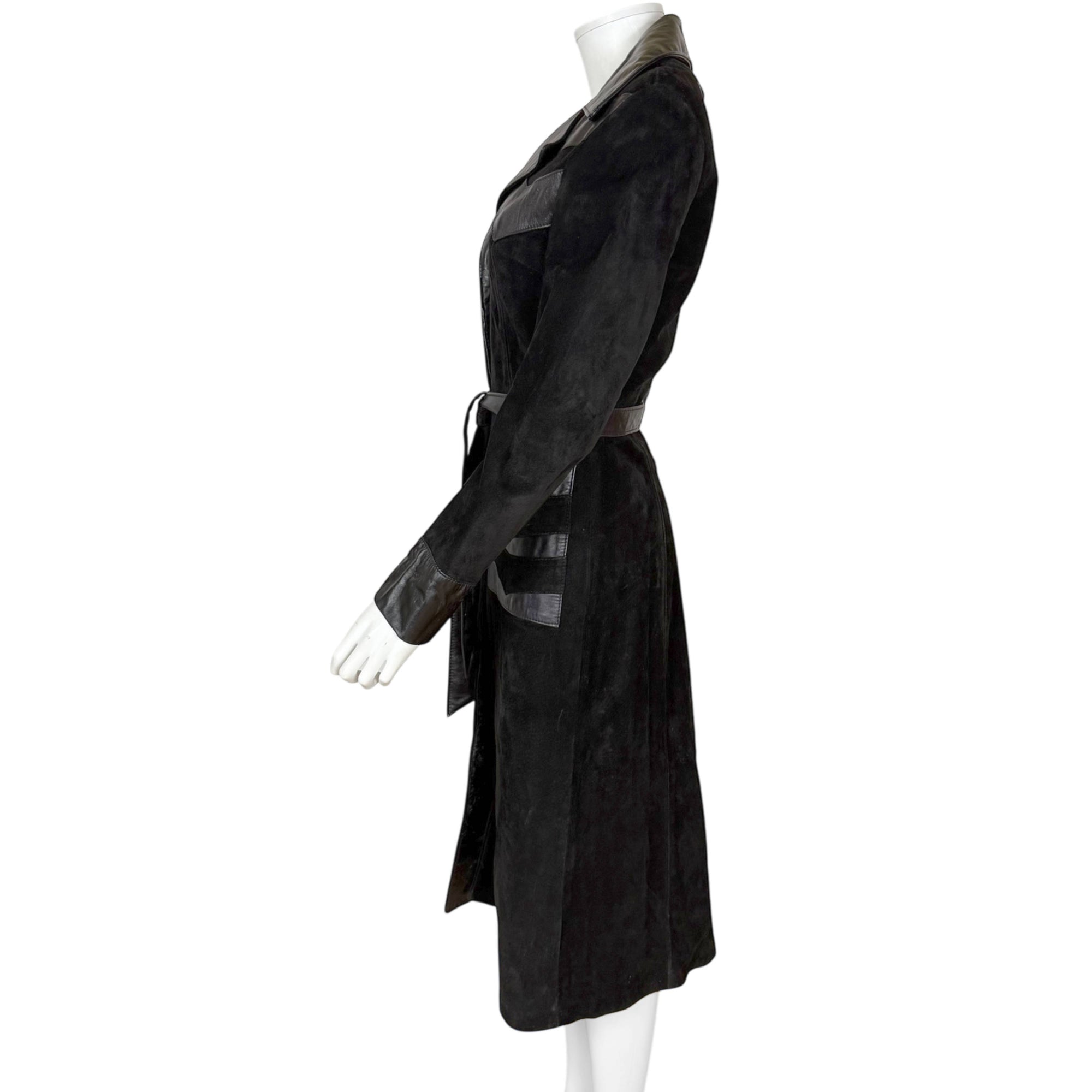 1970s Vintage Suede Leather Coat Chevron Trim Size Small