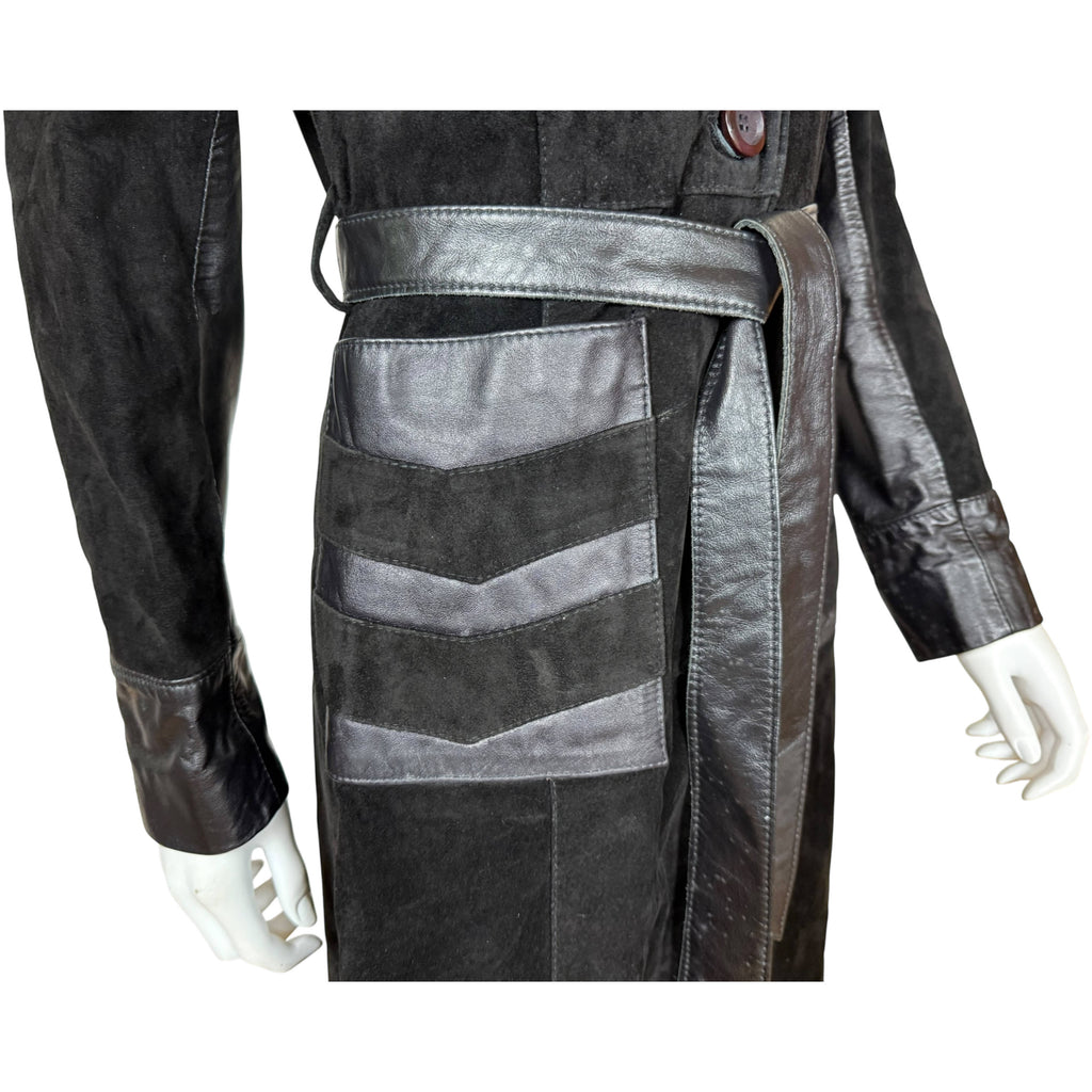 1970s Vintage Suede Leather Coat Chevron Trim Size Small