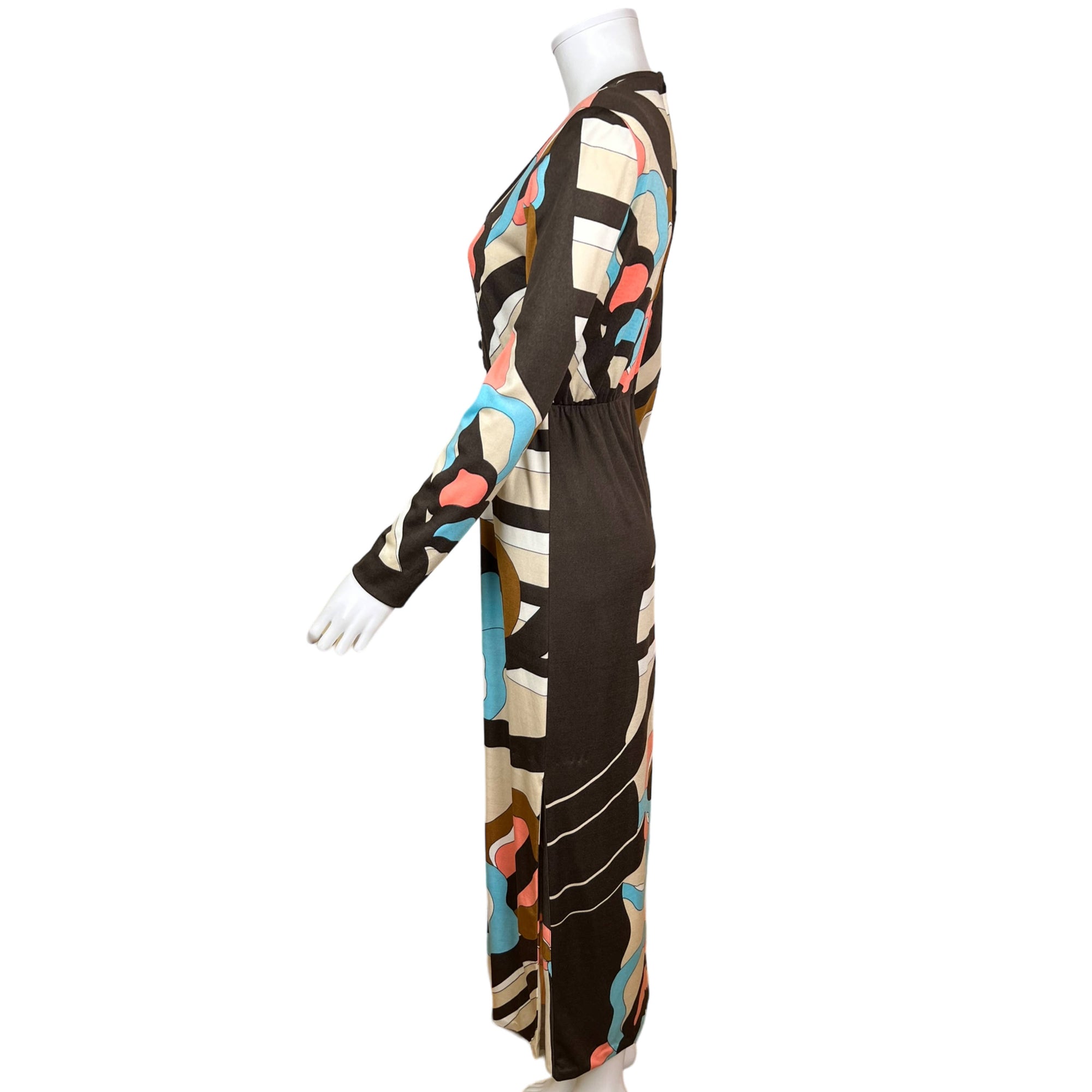 Vintage 1970s Paganne Maxi Dress by Gene Berk Psych Print M
