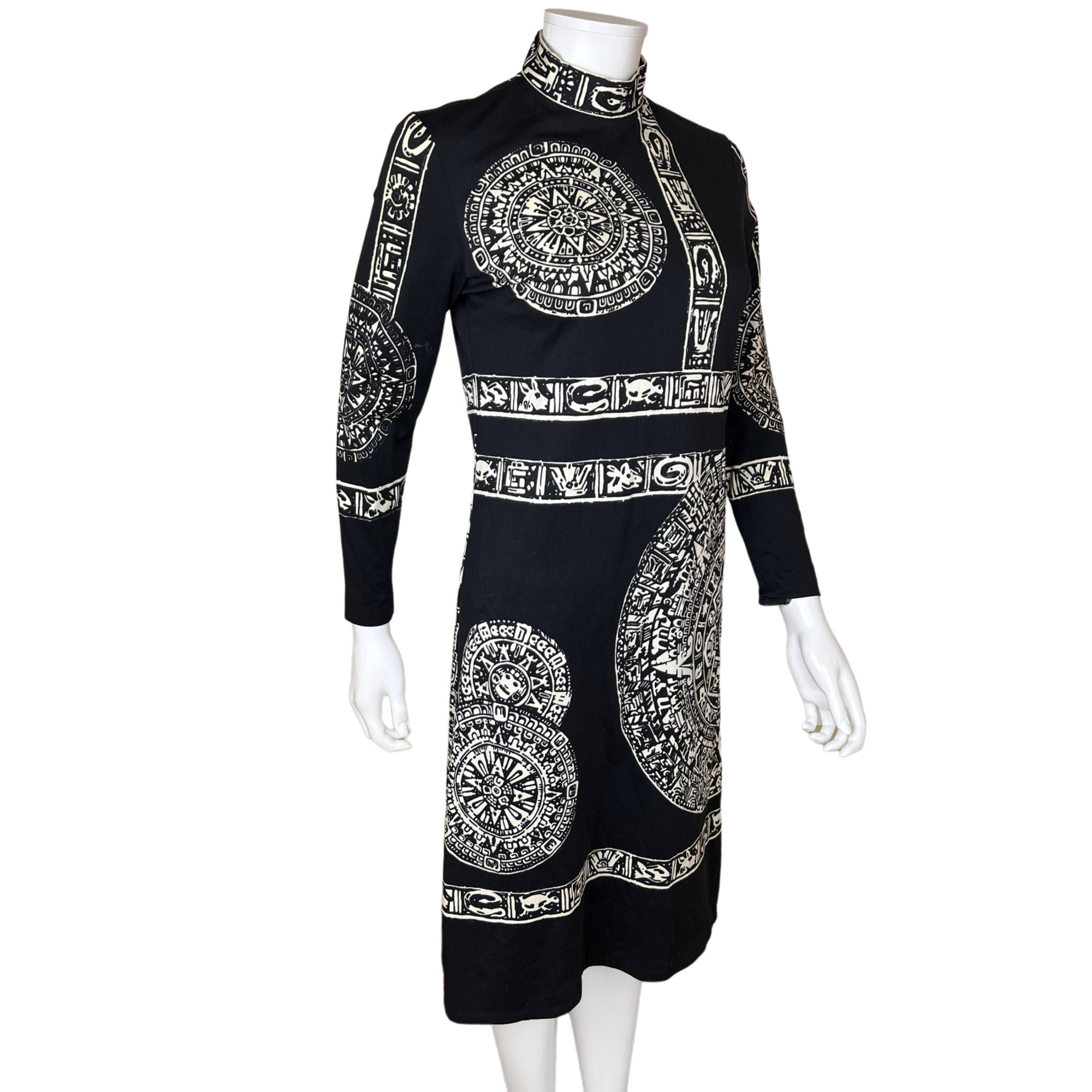 Vintage 1970s Paganne Dress by Gene Berk Aztec Print Size M
