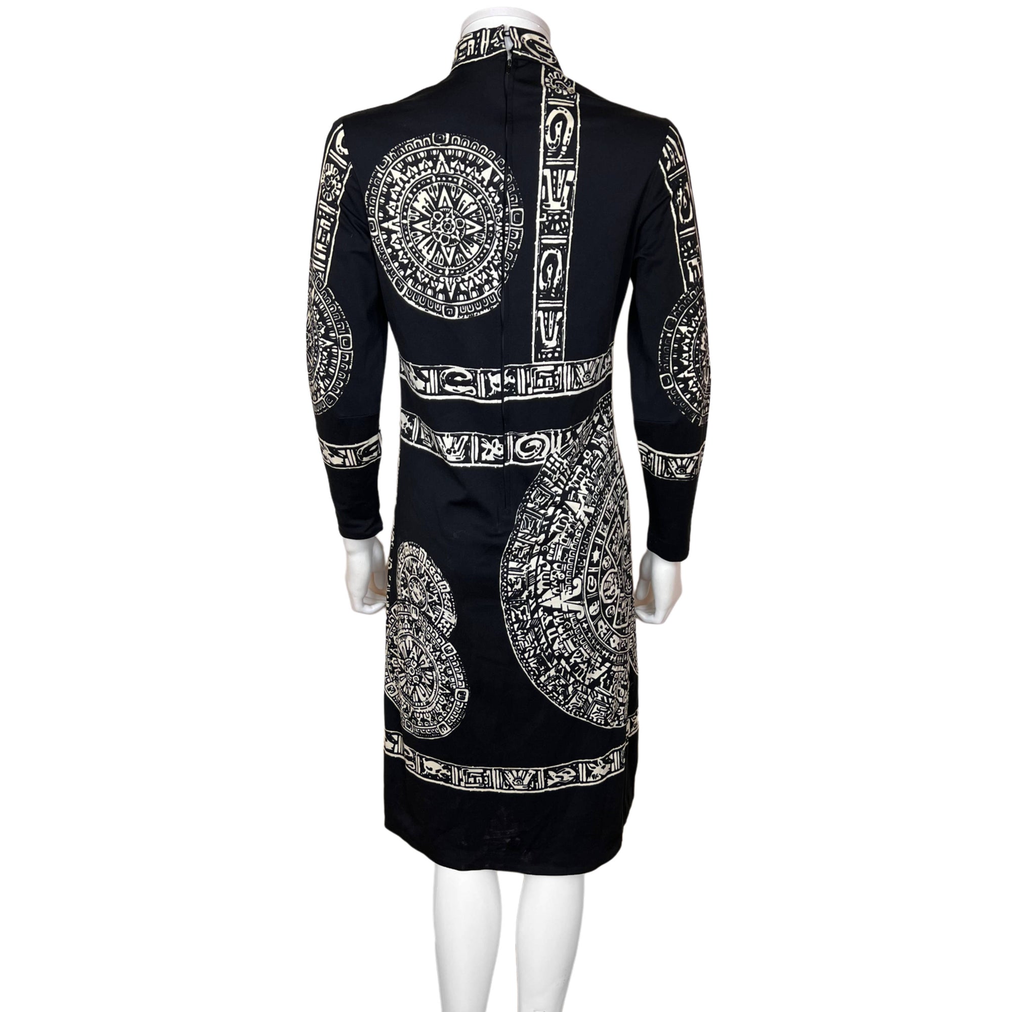 Vintage 1970s Paganne Dress by Gene Berk Aztec Print Size M