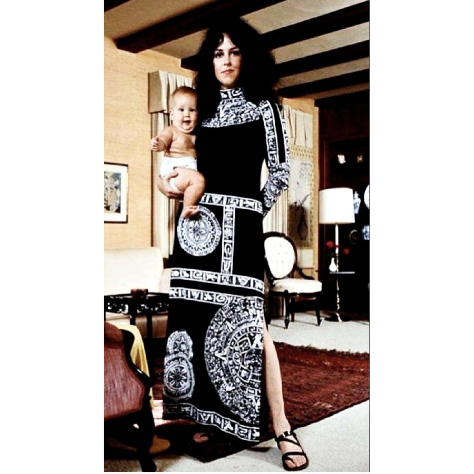 Vintage 1970s Paganne Dress by Gene Berk Aztec Print Size M