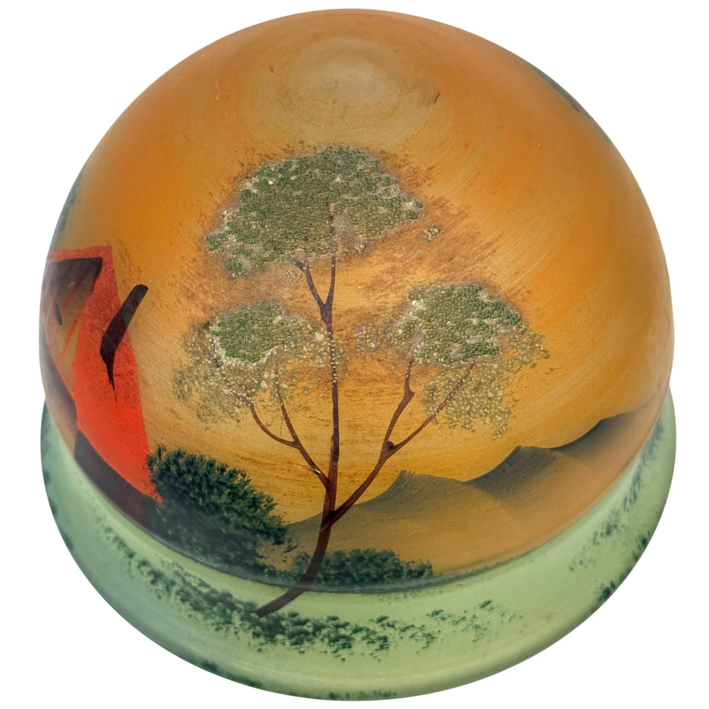 Coralene raised enamel trees on vintage lamp globe