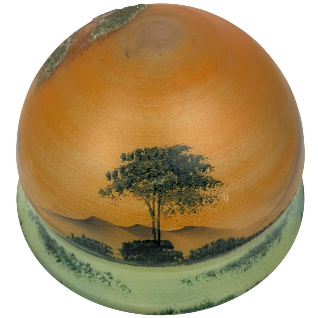 Amber sunset painted glass shade with green lower band