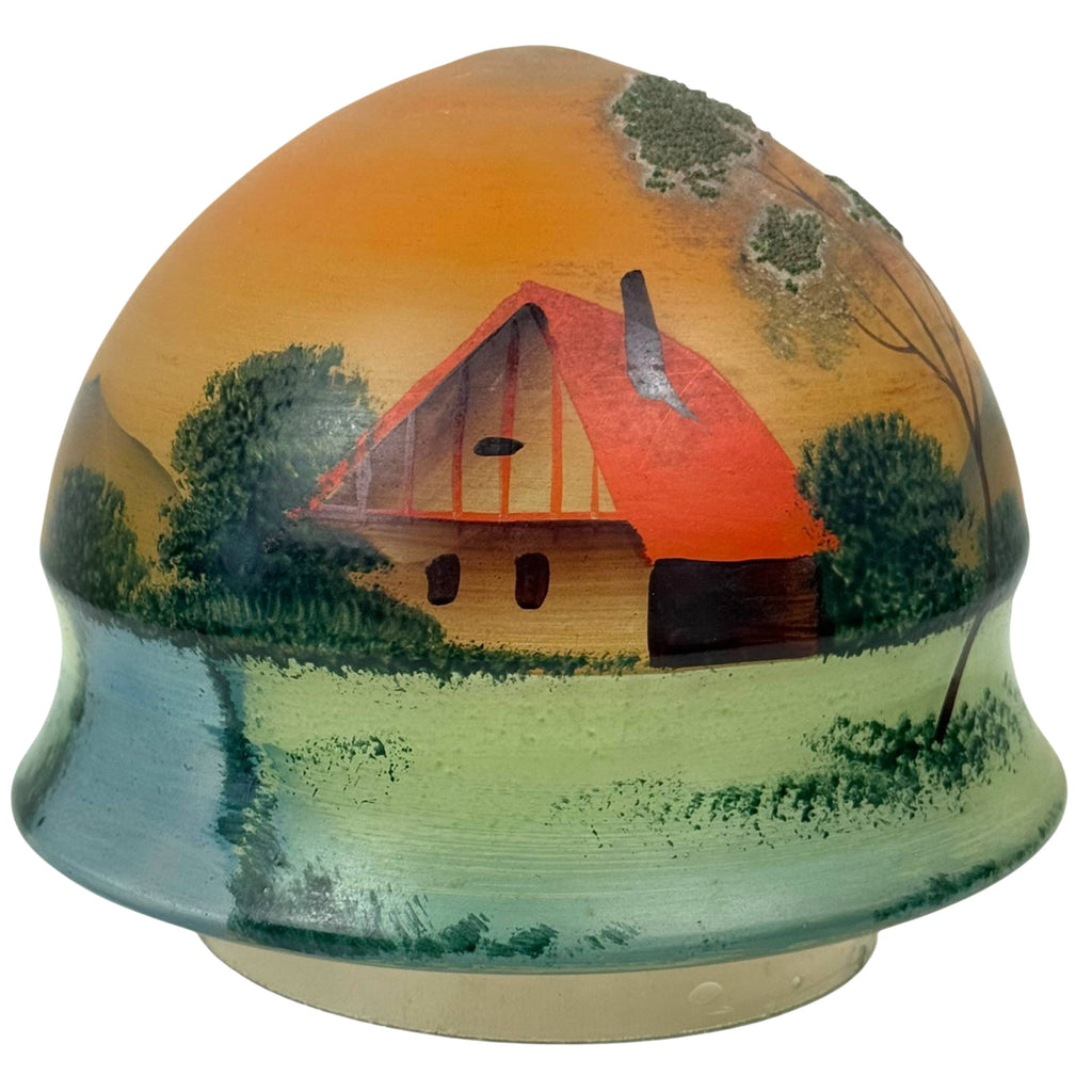1920s Japanese hand painted glass lamp shade scenic cottage