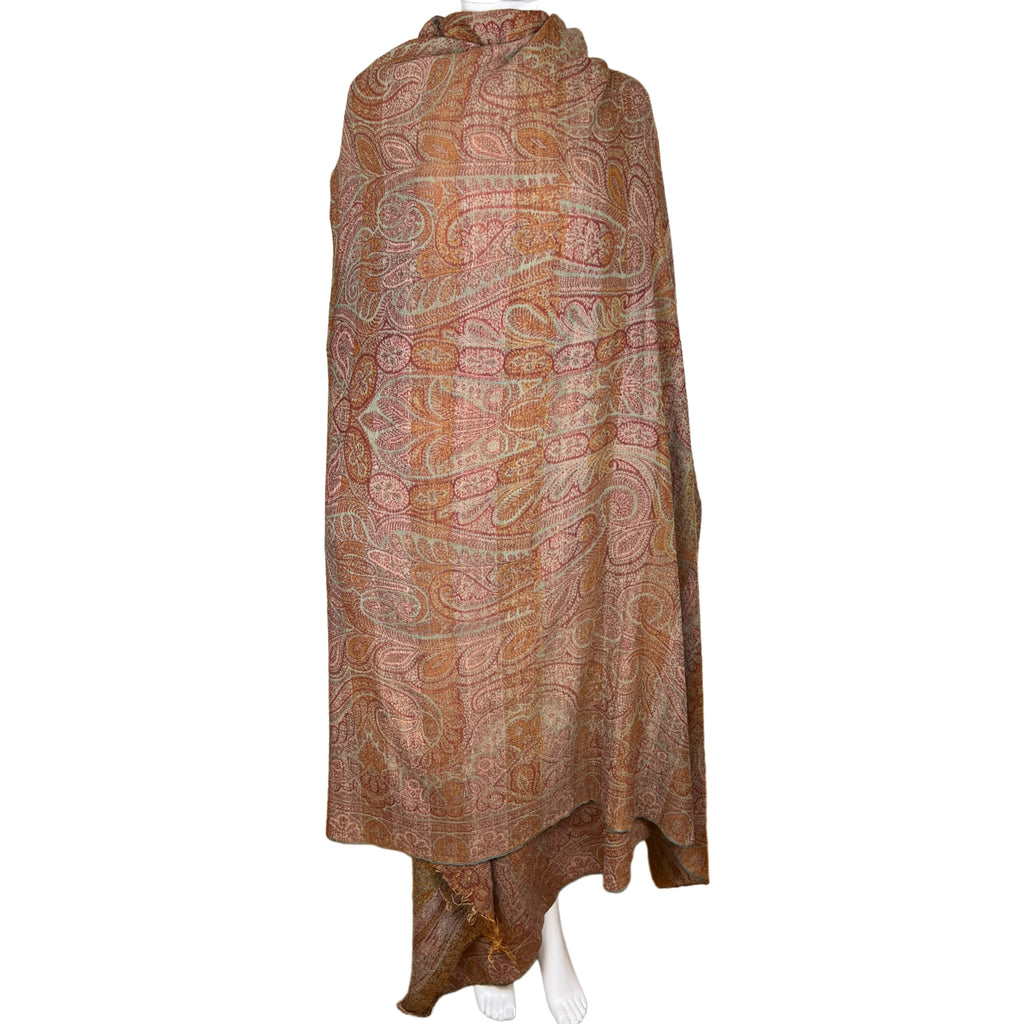 Antique Victorian Paisley Shawl Woven Wool Mid 19th Century