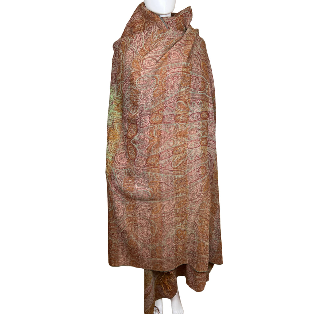 Antique Victorian Paisley Shawl Woven Wool Mid 19th Century
