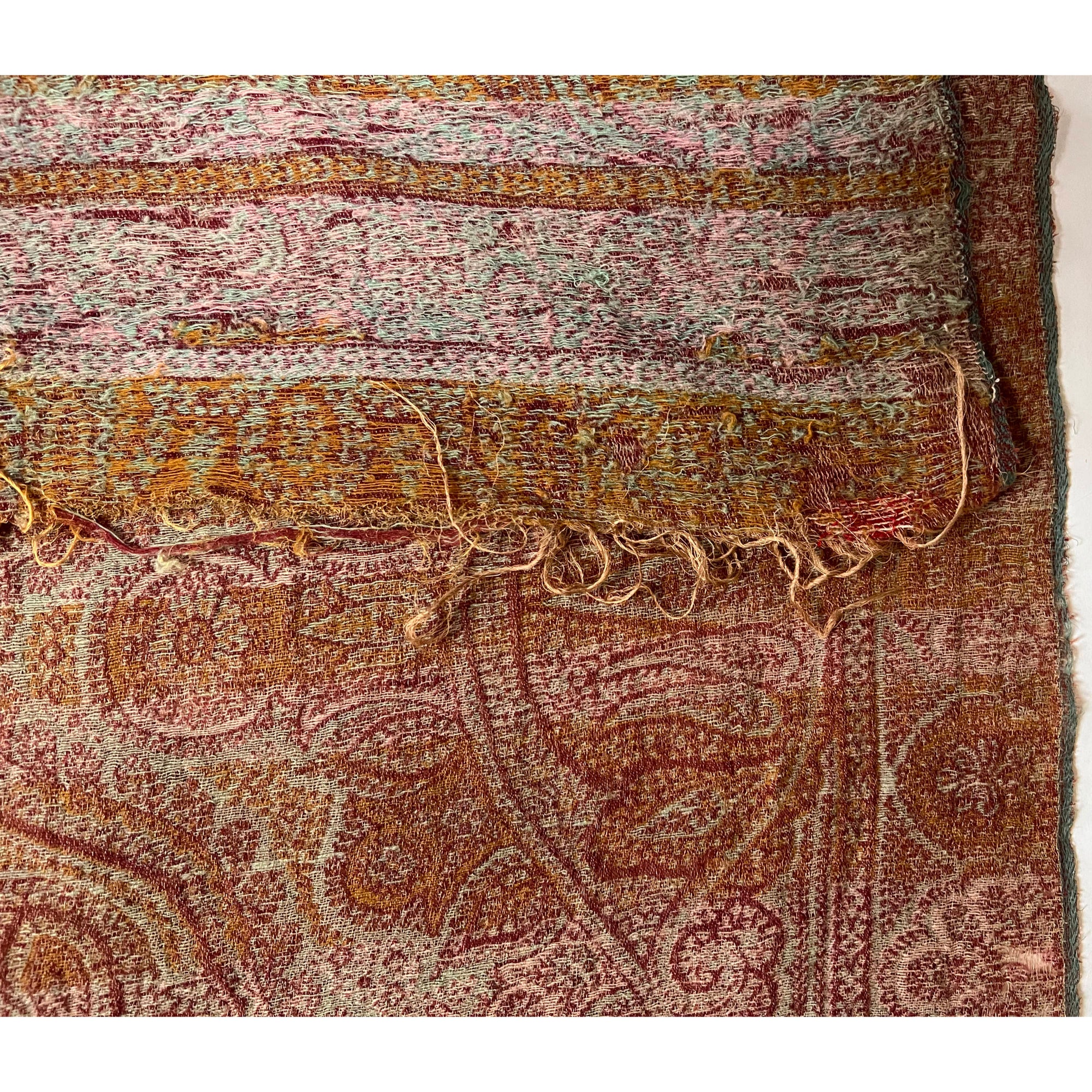 Antique Victorian Paisley Shawl Woven Wool Mid 19th Century