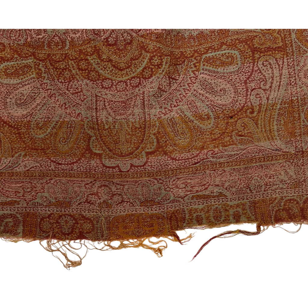 Antique Victorian Paisley Shawl Woven Wool Mid 19th Century
