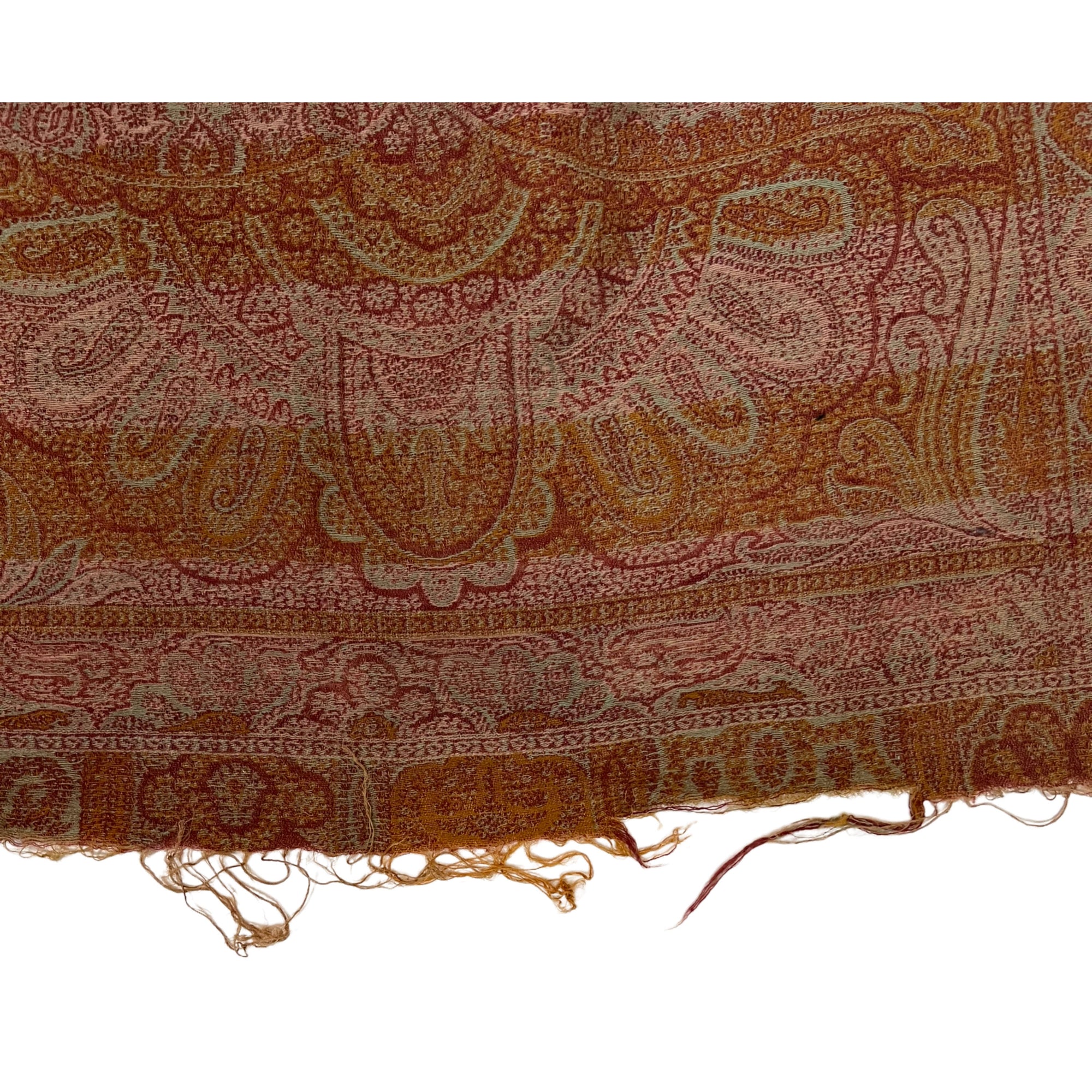 Antique Victorian Paisley Shawl Woven Wool Mid 19th Century