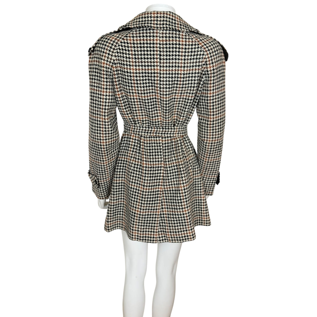 Vintage 1960s Houndstooth Trench Style Jacket Coat Size M