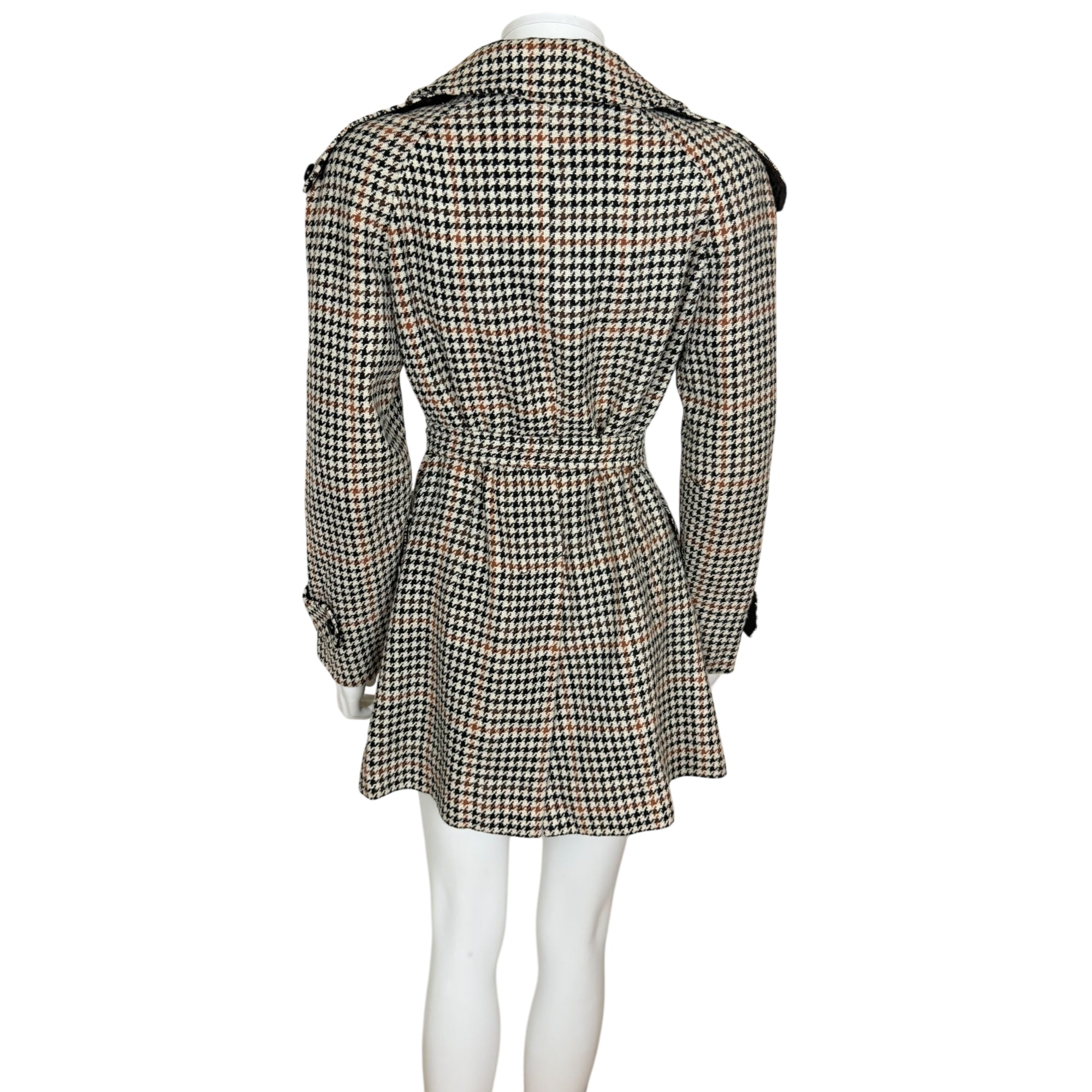 Vintage 1960s Houndstooth Trench Style Jacket Coat Size M