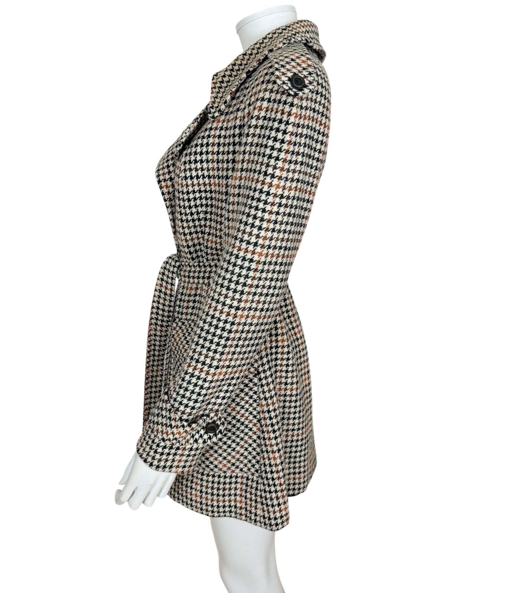 Vintage 1960s Houndstooth Trench Style Jacket Coat Size M