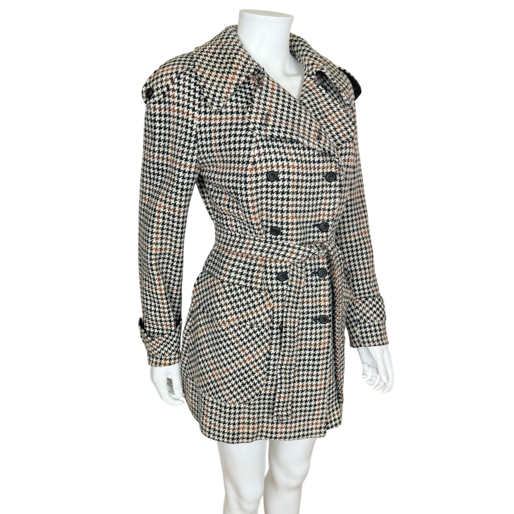 Vintage 1960s Houndstooth Trench Style Jacket Coat Size M