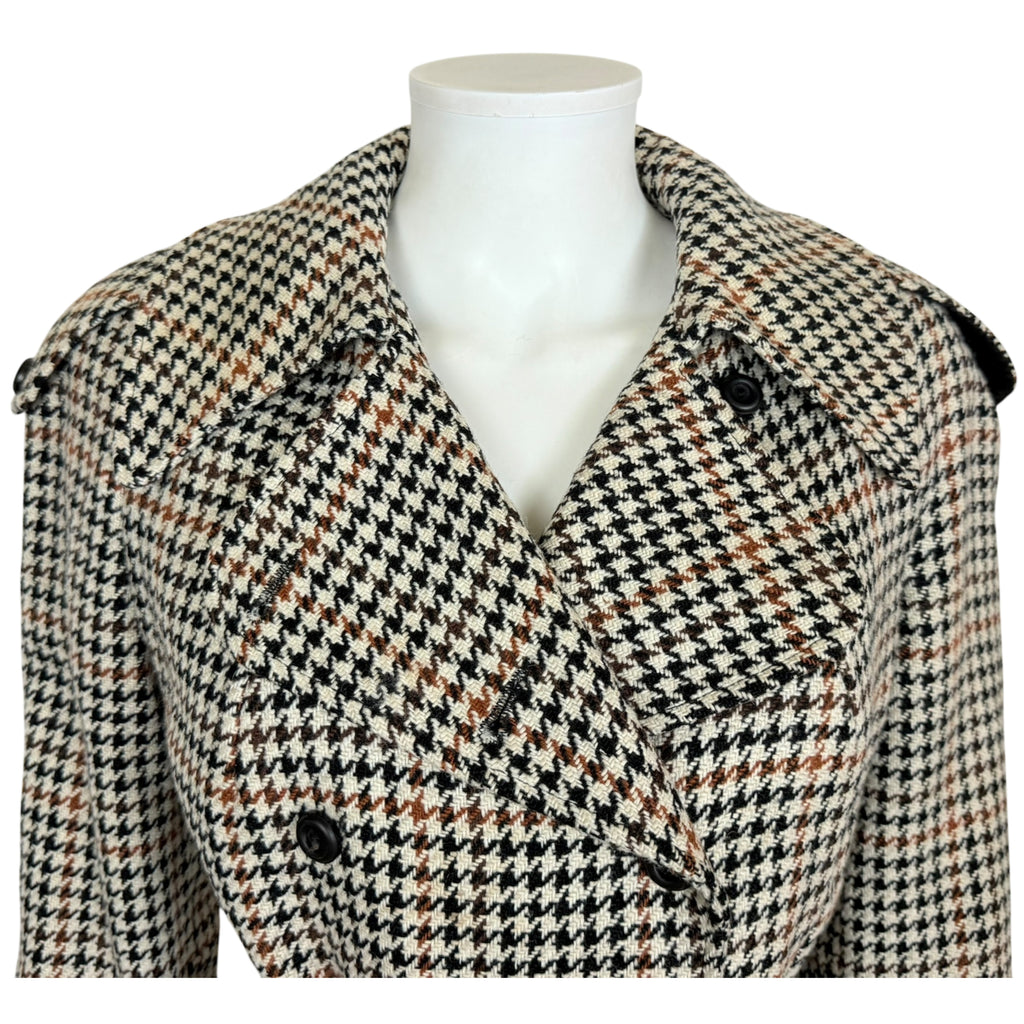 Vintage 1960s Houndstooth Trench Style Jacket Coat Size M