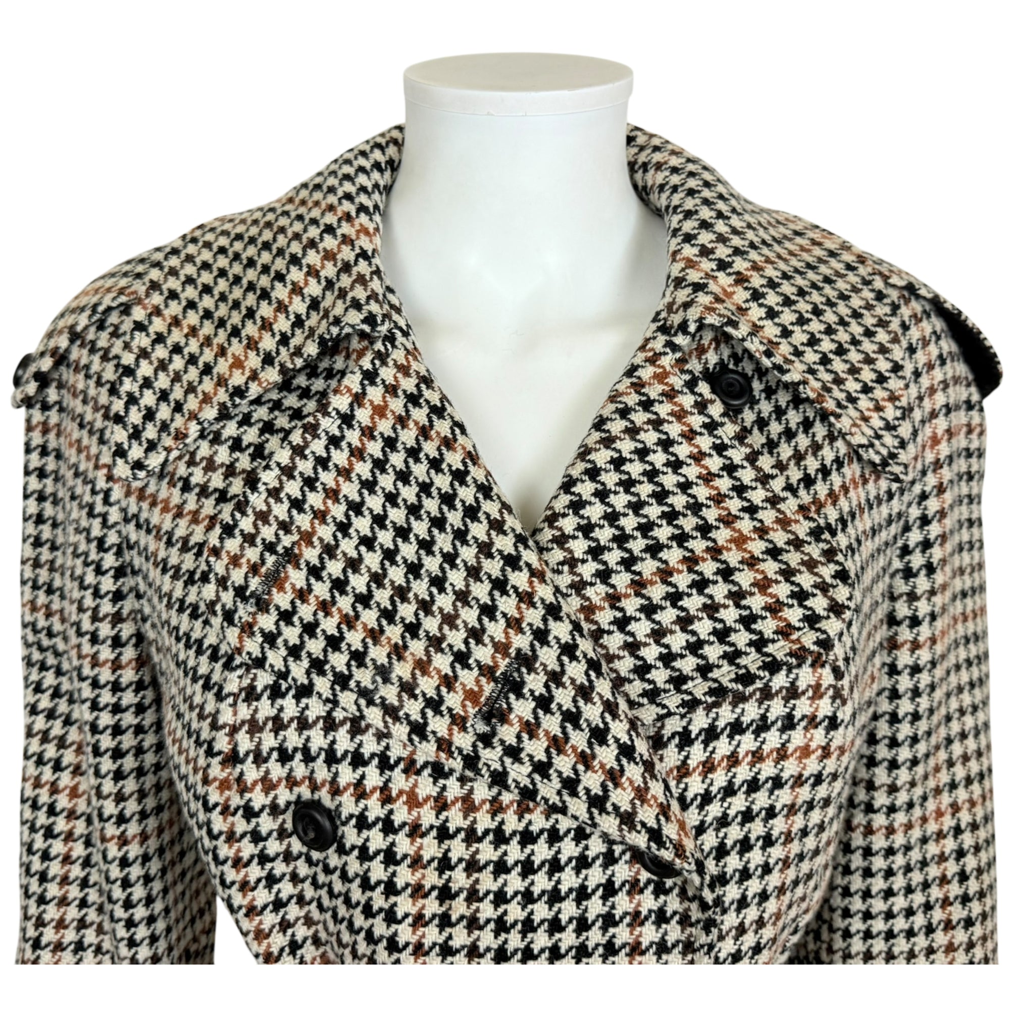 Vintage 1960s Houndstooth Trench Style Jacket Coat Size M