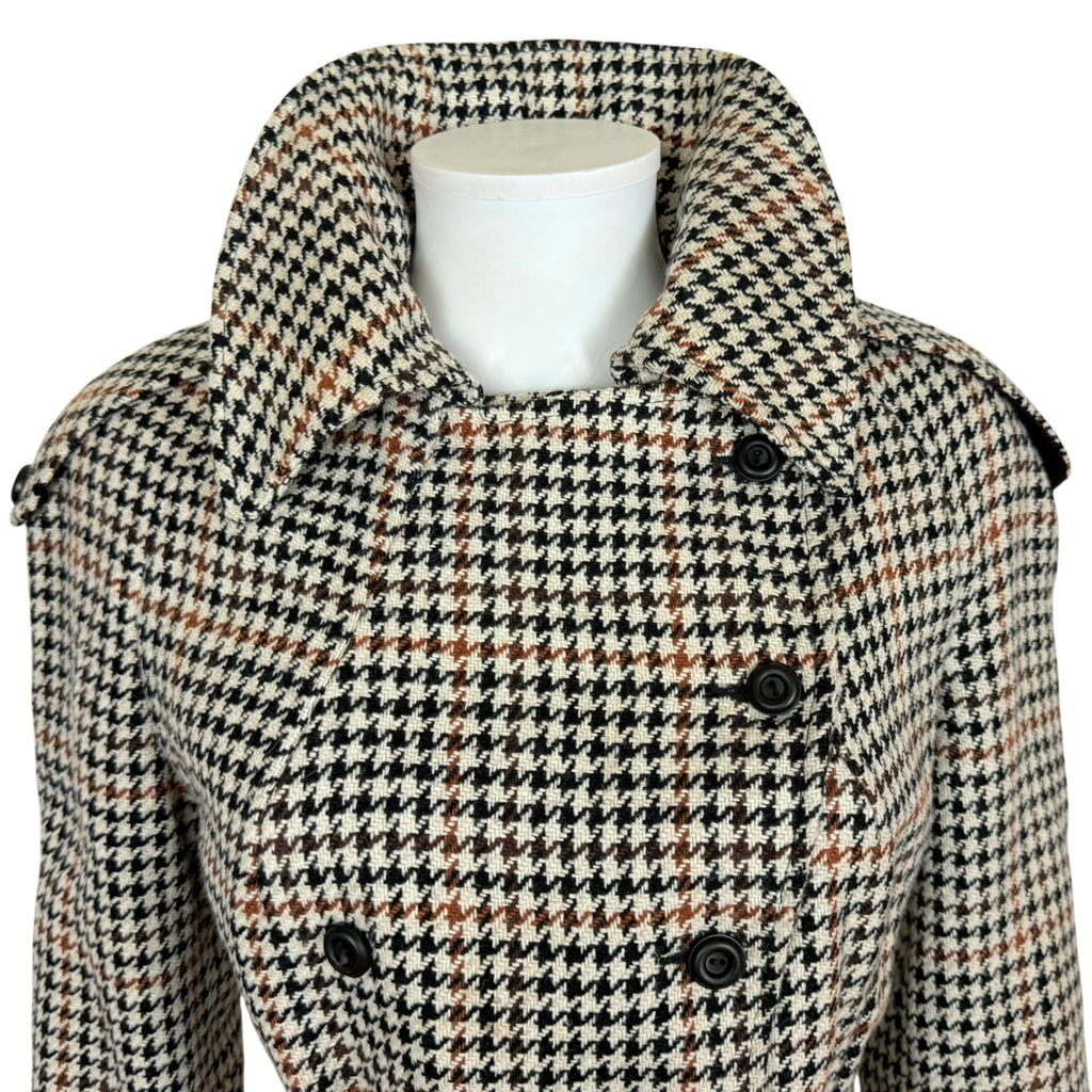 Vintage 1960s Houndstooth Trench Style Jacket Coat Size M