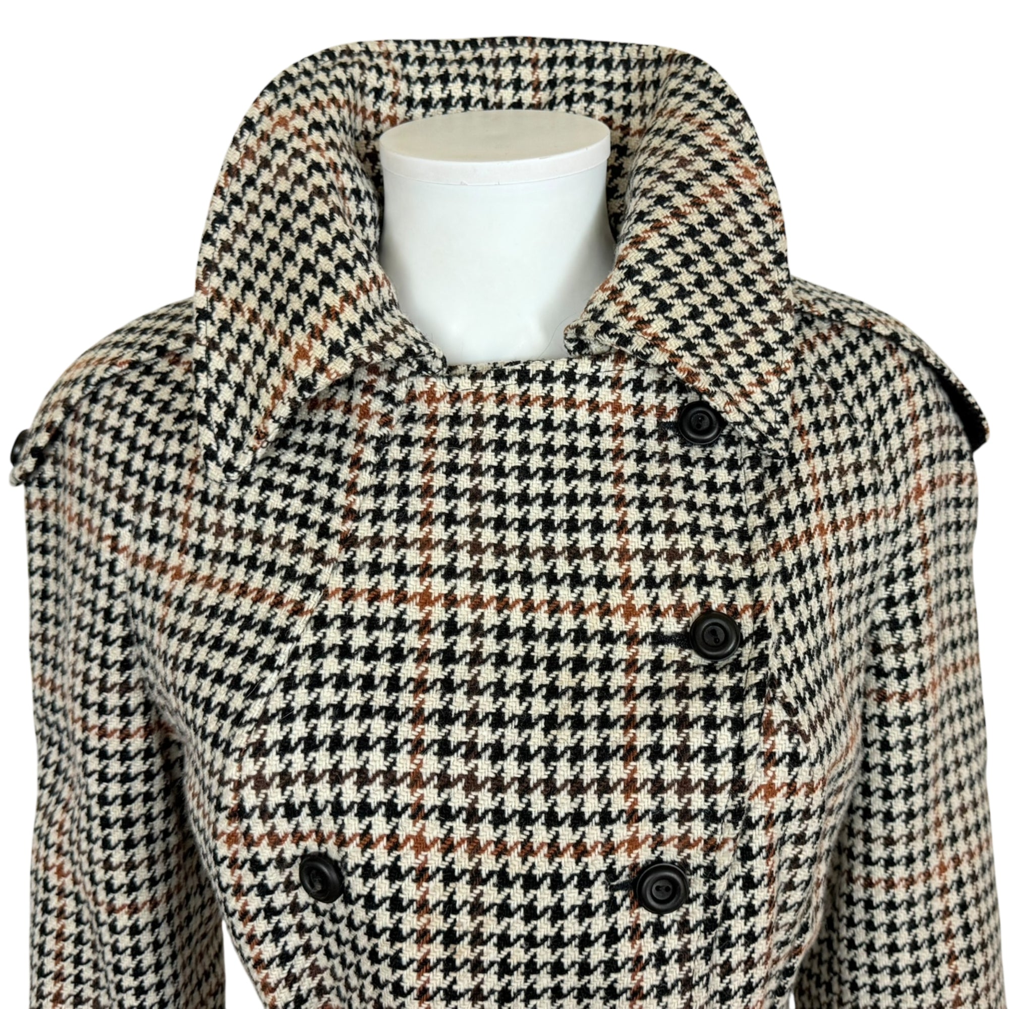 Vintage 1960s Houndstooth Trench Style Jacket Coat Size M