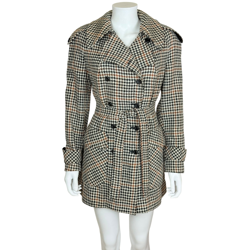 Vintage 1960s Houndstooth Trench Style Jacket Coat Size M