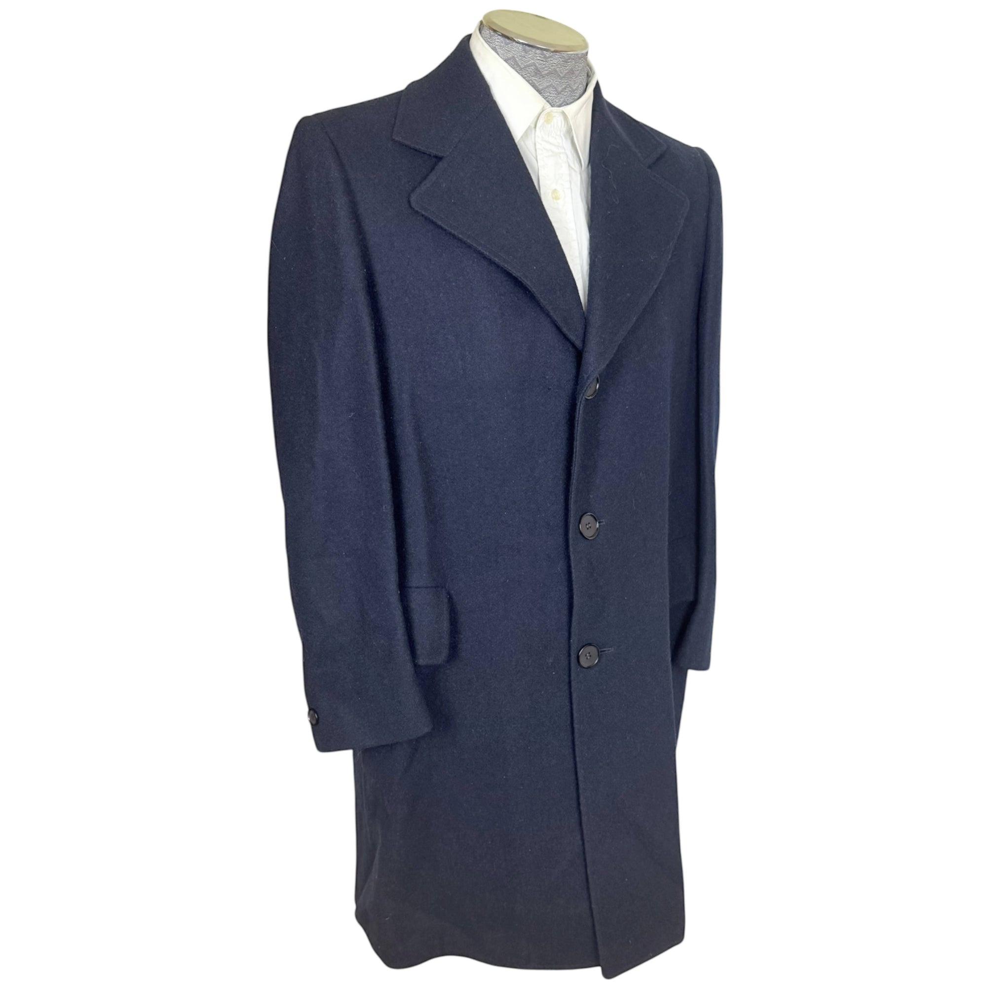 Vintage 1970s Overcoat Navy Blue Wool Mens Size 42