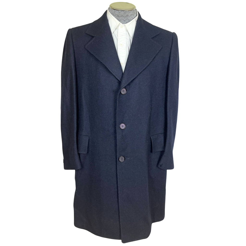Vintage 1970s Overcoat Navy Blue Wool Mens Size 42
