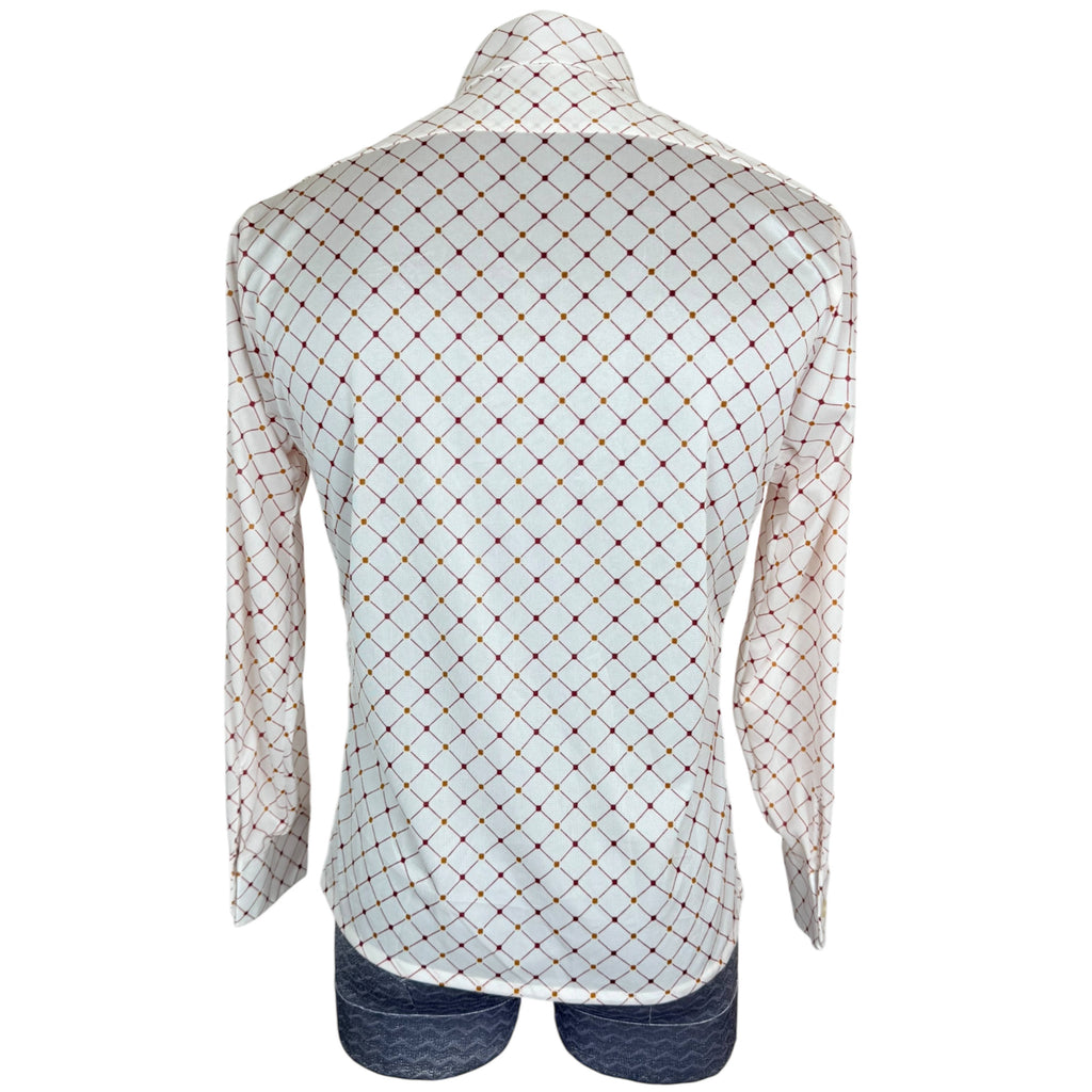 Vintage 1970s Polyester Shirt Red Geo Print Pointy Collar M