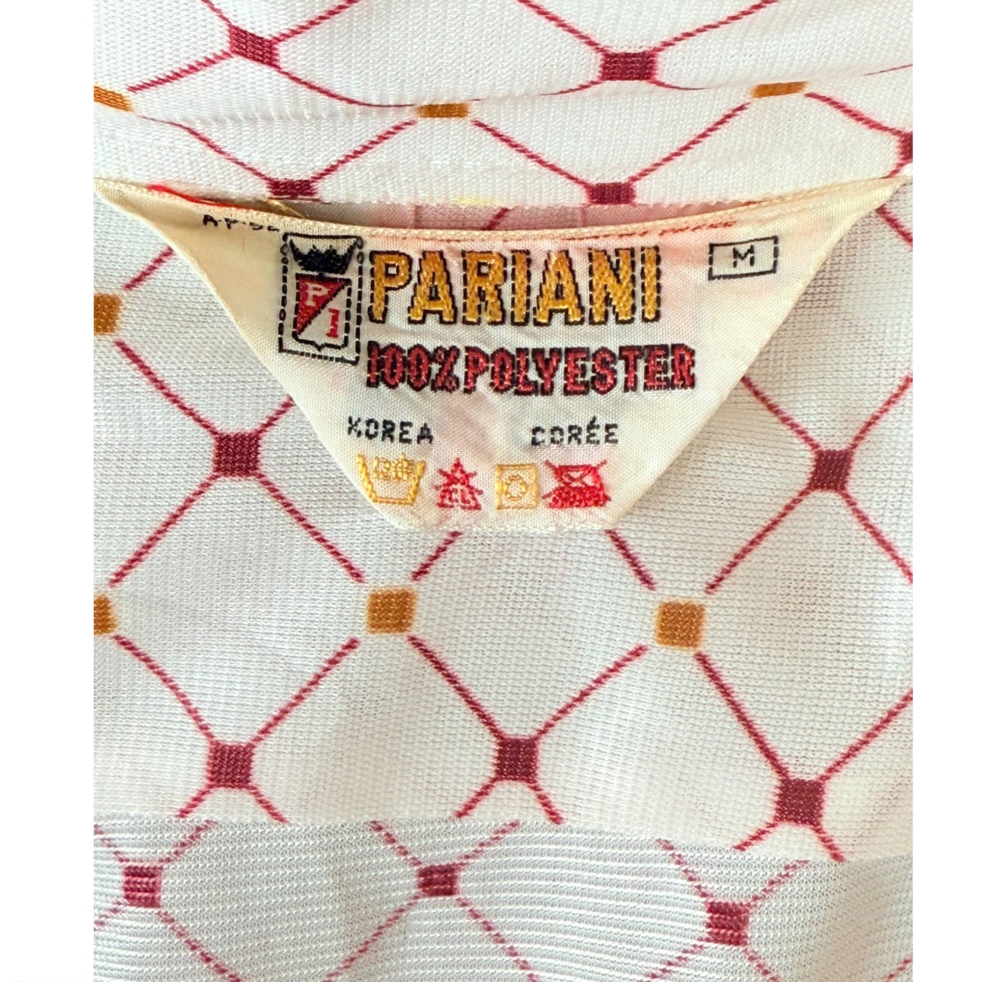 Vintage 1970s Polyester Shirt Red Geo Print Pointy Collar M